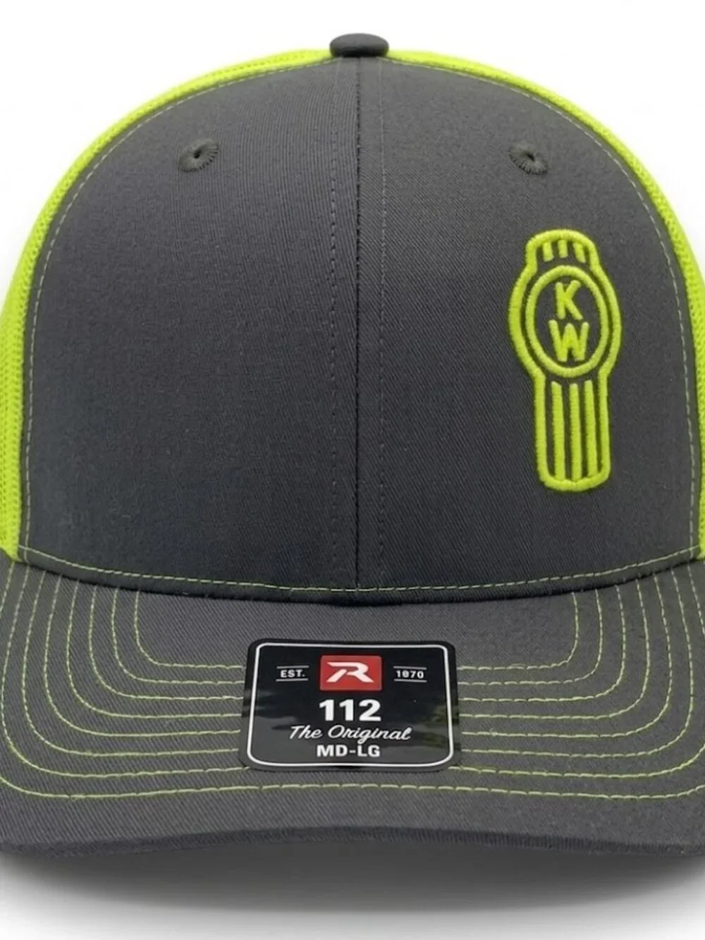 Kenworth Semi Truck Offset Embroidered Grey Neon Richardson 112 Hat Cap New 80s